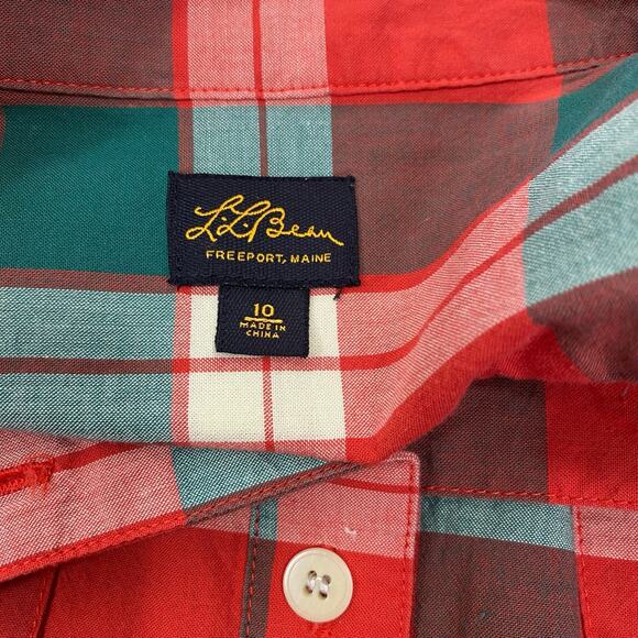 L.L. Bean Signature Madras Camp Shirt Dress Red Plaid Button Down Womens Size 10 - Picture 14 of 16